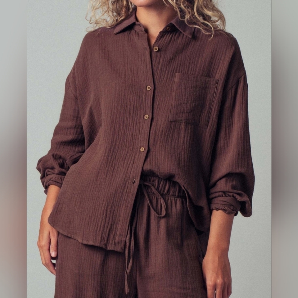 #89685 🛑S,M,L Fabulous Chic Trendy Textured Cotton Gauze Lounge Set - Picture 3 of 4